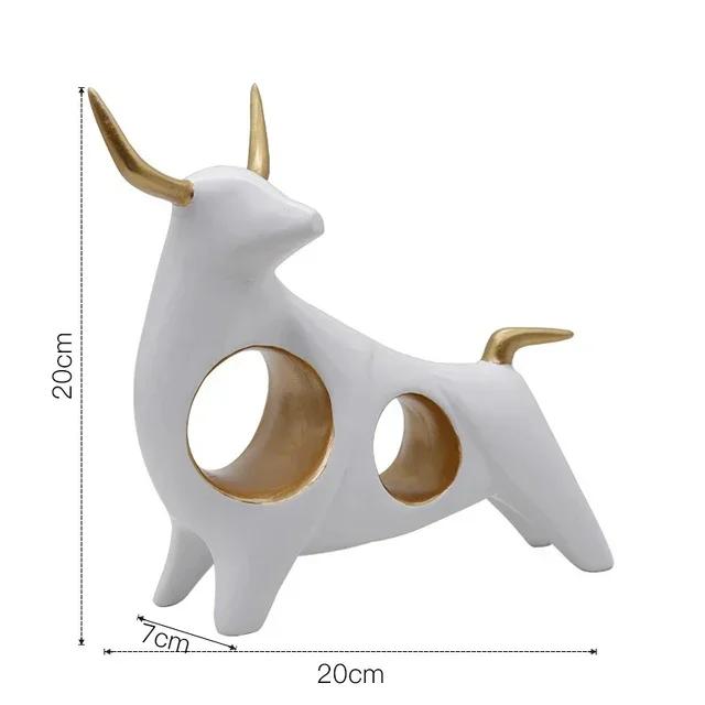 

Nordic Resin Animal Sculpture Abstract Simulation Cow Bull Statue Golden Hollow Modern Home Decoration Porch Desktop Accessories