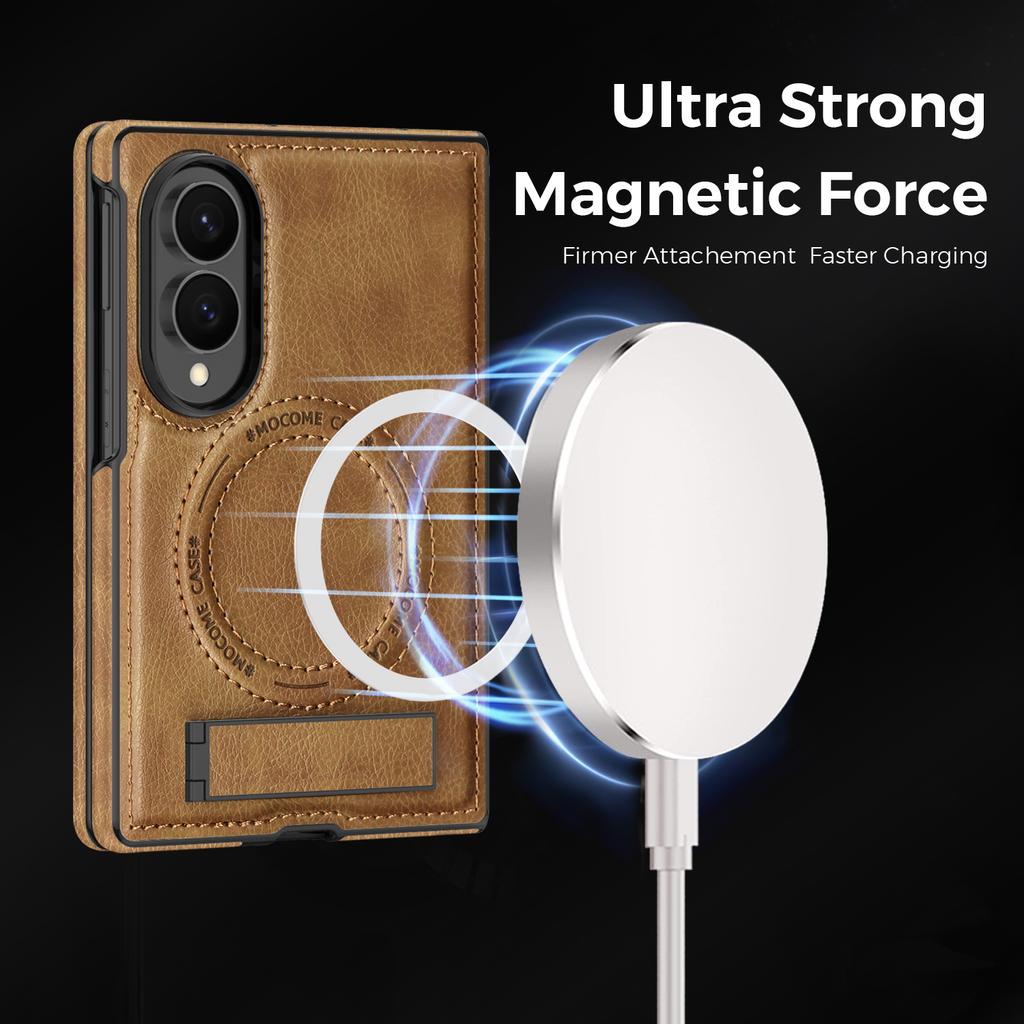 Luxury Business Magnetic Kickstand Leather Phone Case for Samsung Z Fold 8 Wide Shockproof For Magsafe Skin Feel Slim Cover