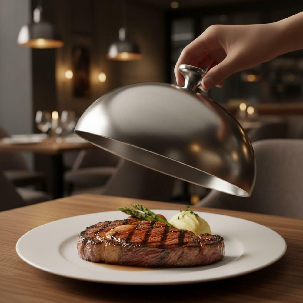 Round Dome Burger Cover Stainless Steel Steak Lid Durable Food Cover  Hotel
