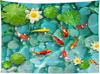 Fish Tapestry Japanese Carp in Lotus Pond Tapestry Wall Hanging Flower and Green Leaf Botanical Wall Art for Bedroom Living Room