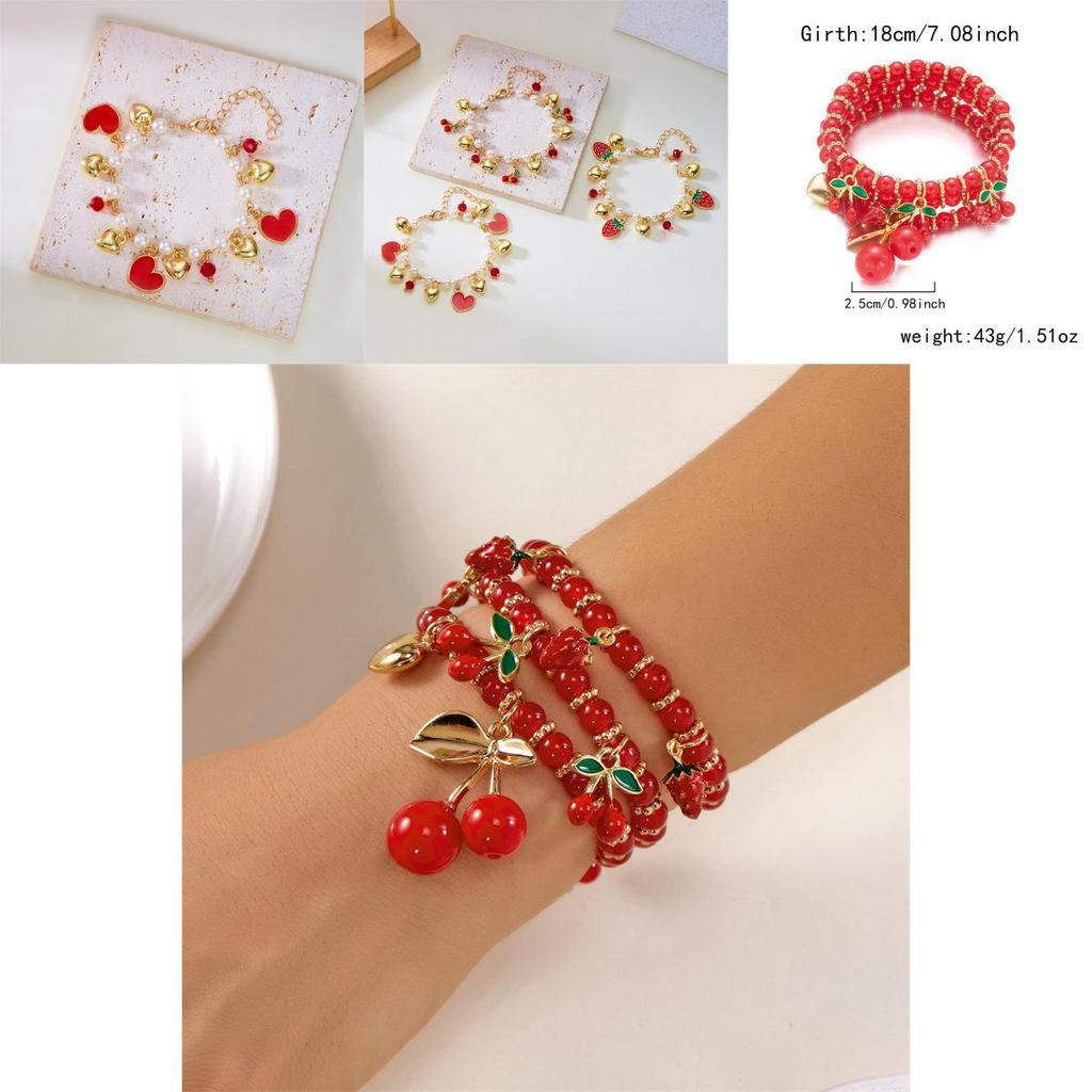 Fruit Jewelry Cherry Strawberry Heart Alloy Bracelet For Women Gift