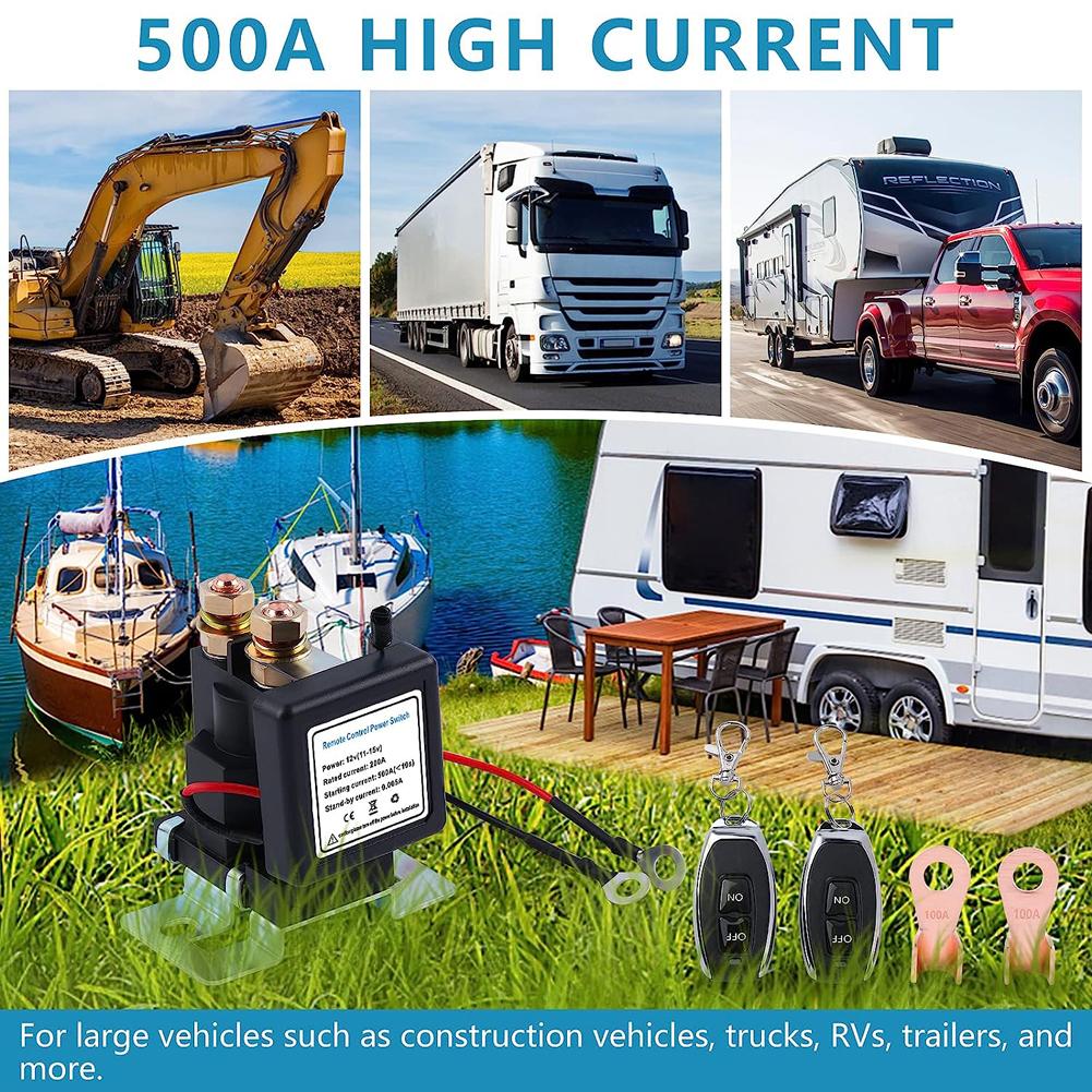 12V 500A Remote Control Power Switch Anti-Theft Remote Battery Disconnect Switch Energy Saving Isolator for Auto Truck Trailer