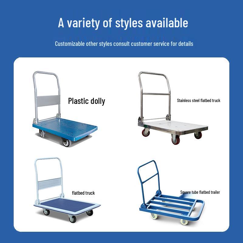 304 Stainless Steel Foldable Flatbed Hand-Pull Cart for Logistics and Goods Handling