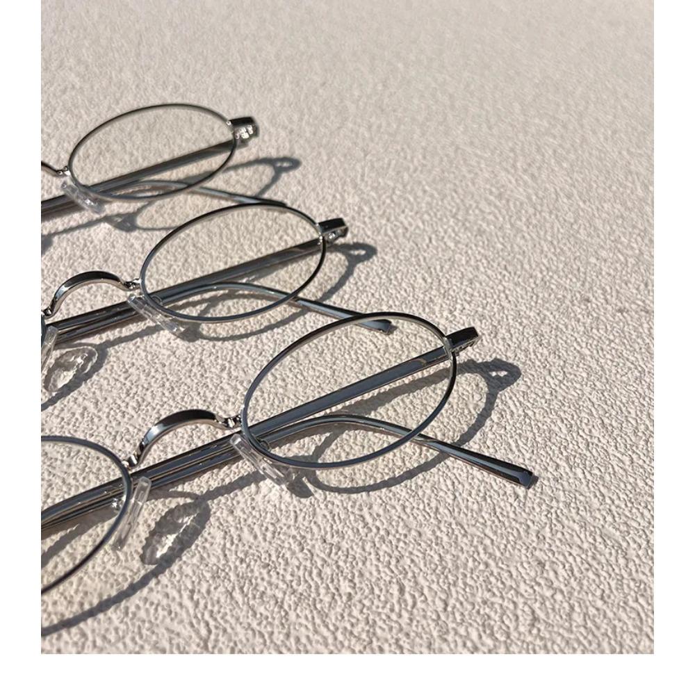 Retro Silver Oval Glasses Metal Frame Blue Light Blocking Unisex Reading Glasses High Prescription Lens