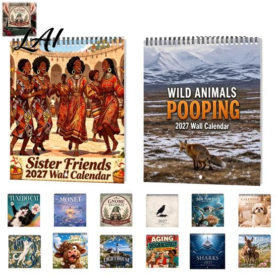 School Year Planning Tool 2027 Wall Calendar Funny Cartoon Illustrations Large Date Grids Annual Schedule Planner Thick Coated Paper Sturdy