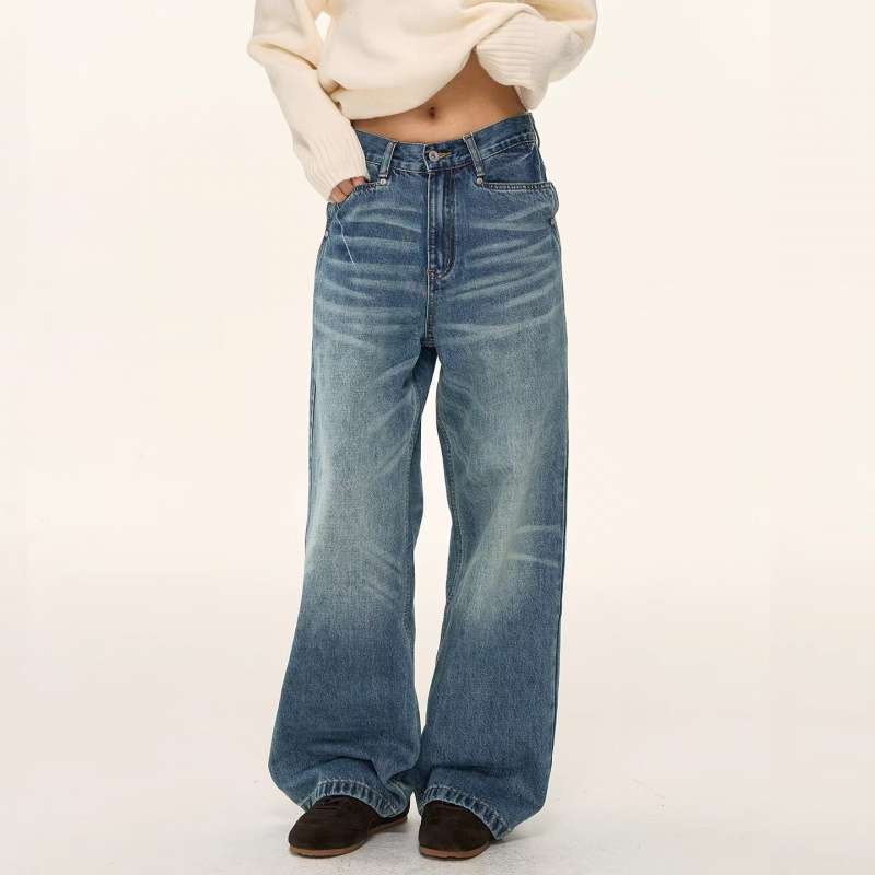 JYL Men s Flare Jeans American New Whisker Straight Trendy Loose Denim S