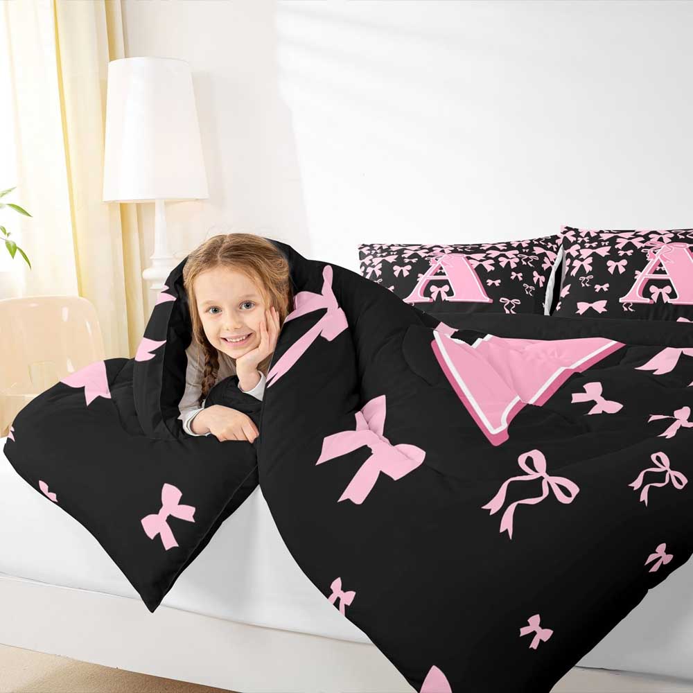 Personalisierte Bettdecke mit Buchstabe A, Monogramm-Thema Einzelbett-Bettdecken-Set, Bettwäsche-Set mit Schleife und Knoten, Ultra-weich Schlafzimmer