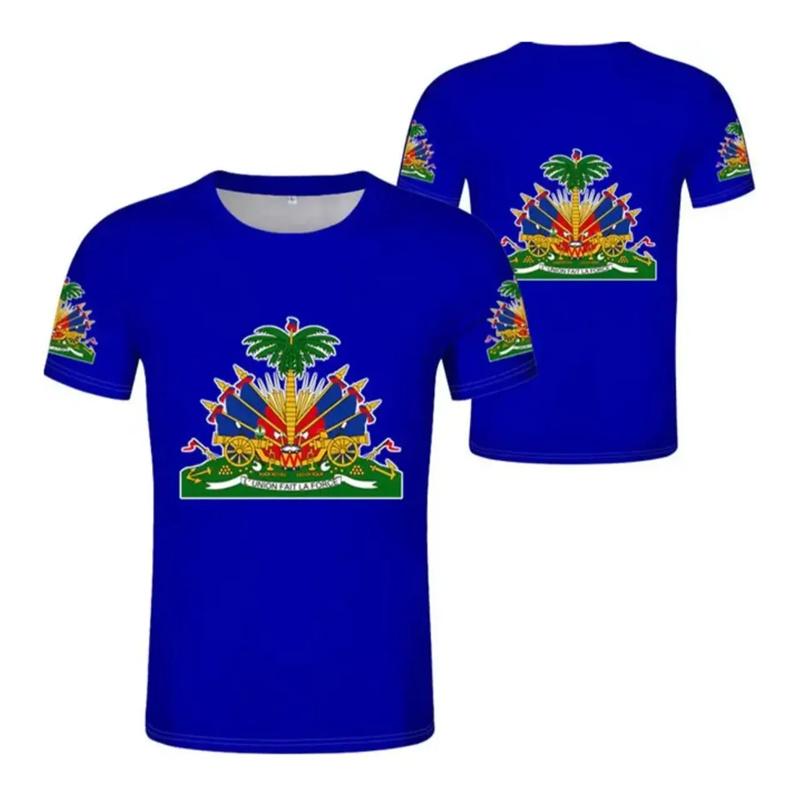 3D Printed Haitian Flag Pattern T-shirt For Men Haiti National Emblem Short Sleeves T Shirts New In Men's Crew Neck Tee Shirt