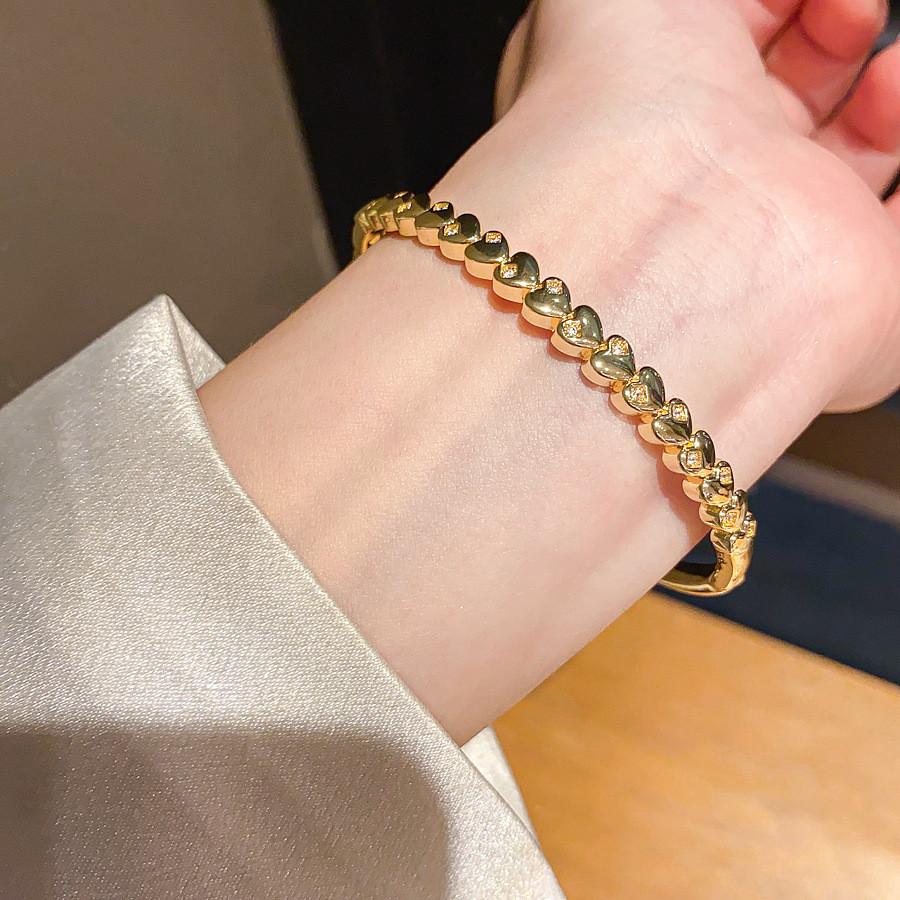 18k Gold Plated Heart Shape Bracelet With Zircon Stones For Women Fashion Jewelry