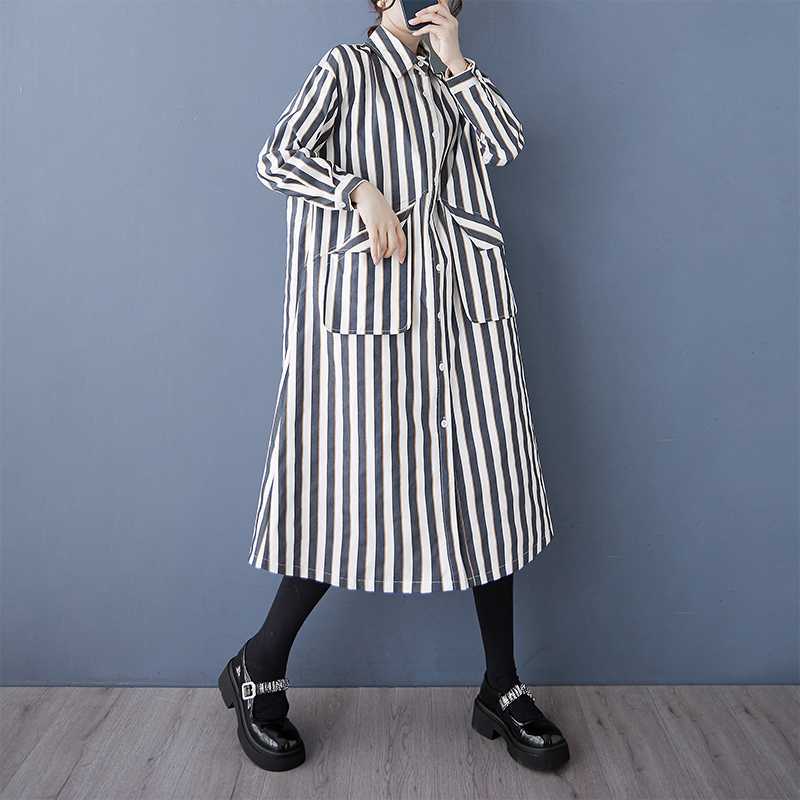 

Маленький карман, свободная повседневная рубашка-юбка, модное и универсальное платье в полоску One size белый