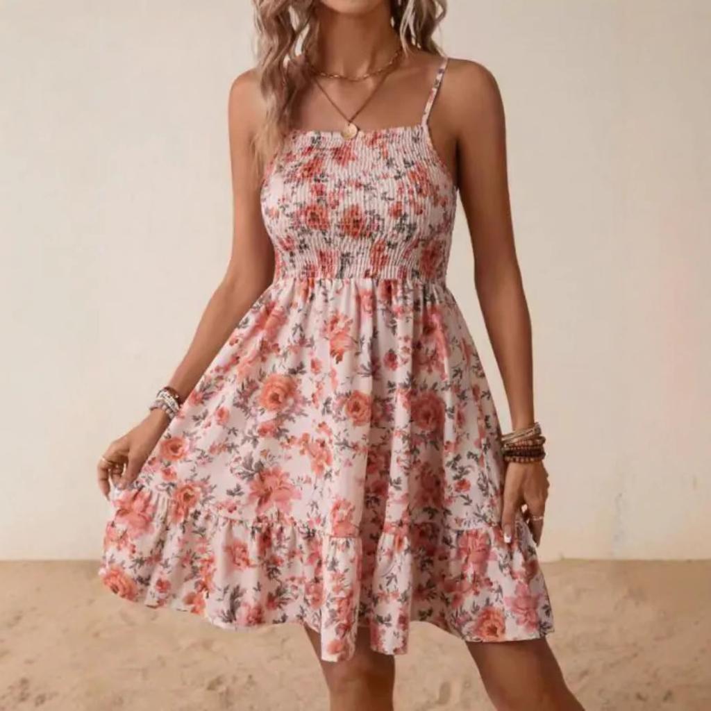 2026 spring and summer Amazon independent station European and American cross-border women's clothing suspender off-the-shoulder flower print