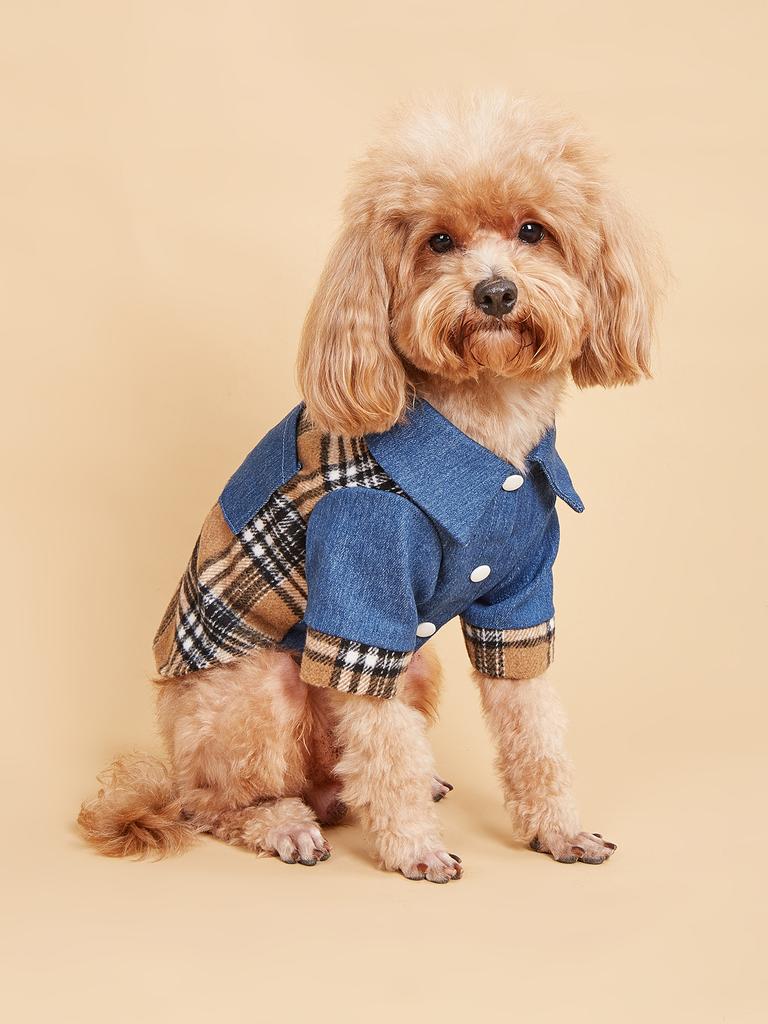 Honden kleding voor kleine honden Kostuum Jean Puppy met Hondje Plaid Huisdier Kleding Zachte Kleding Outfit