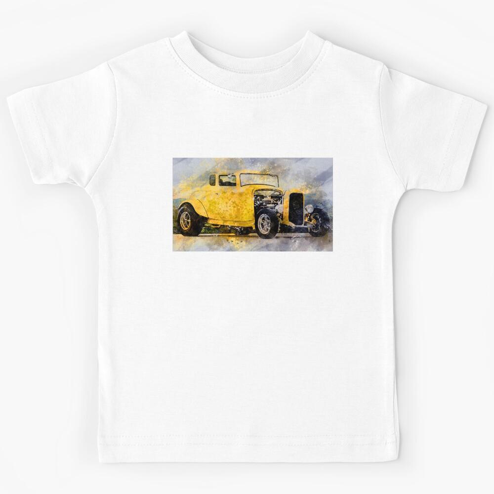 Classic Car Watercolor and Pencil Sketch Kids T-Shirt 100