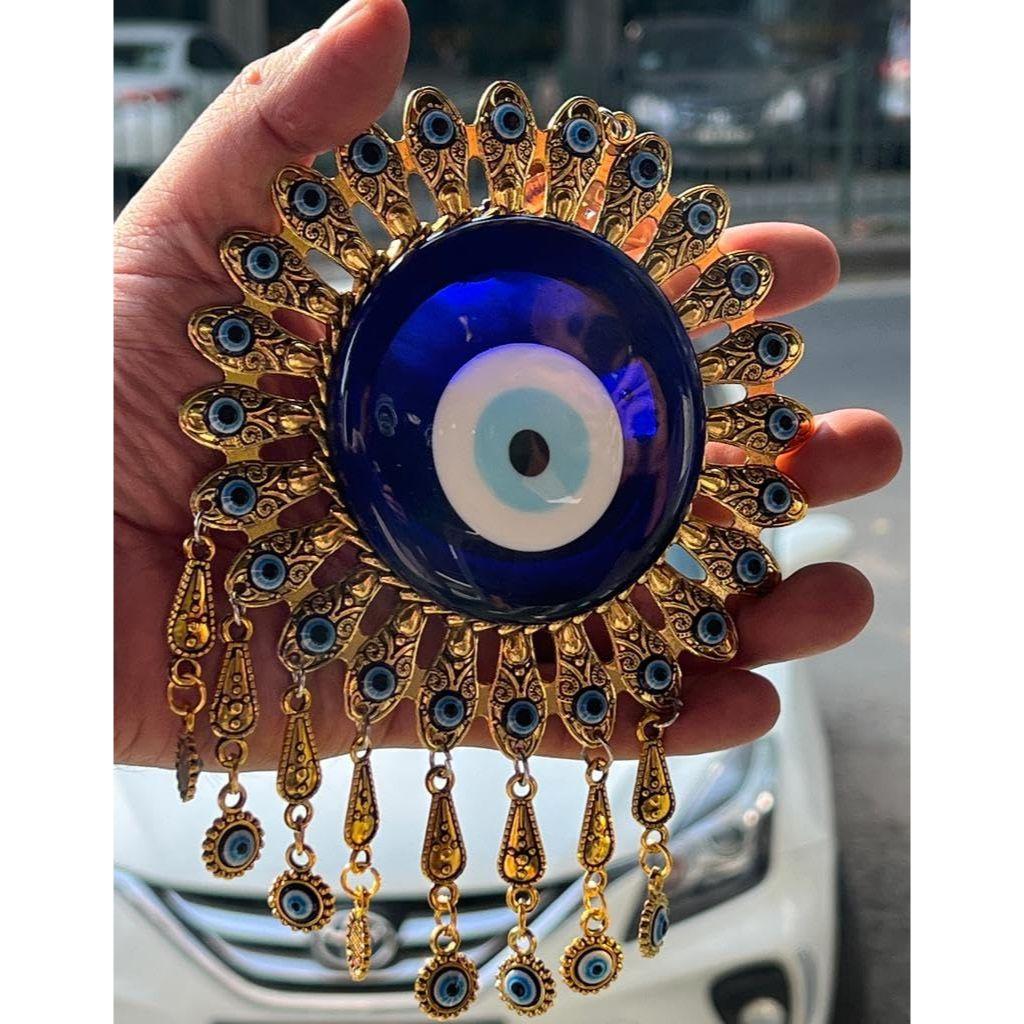 Golden Evil Eye Wall Hanging – Handmade Metal & Glass Nazar Protection Charm | Luxury Home & Office Décor | Spiritual Good Luck Amulet