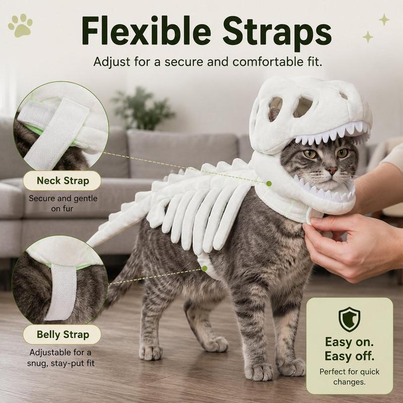 50cm Dinosaur Skeleton Glow in Dark Cat Costume Pet Clothes for Halloween Cosplay Party Dinosaur Skeleton Pet Costume