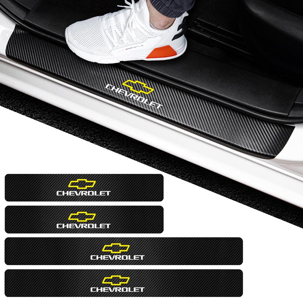 4Pcs Carbon FiberCar Door Threshold  Sticker Decal For Chevrolet Lacetti Aveo Cobalt Cruze Malibu Trax Camaro Sail Captiva Epica