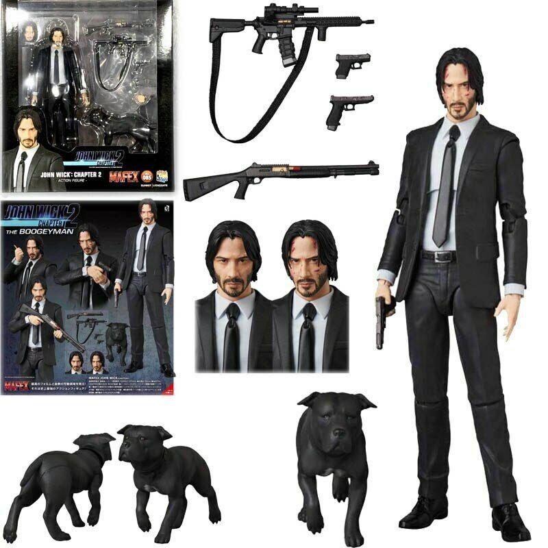 Medicom Toy Mafex 085 John Wick Kapitel 2 Actionfigur mit austauschbaren Köpfen und Boxverpackung