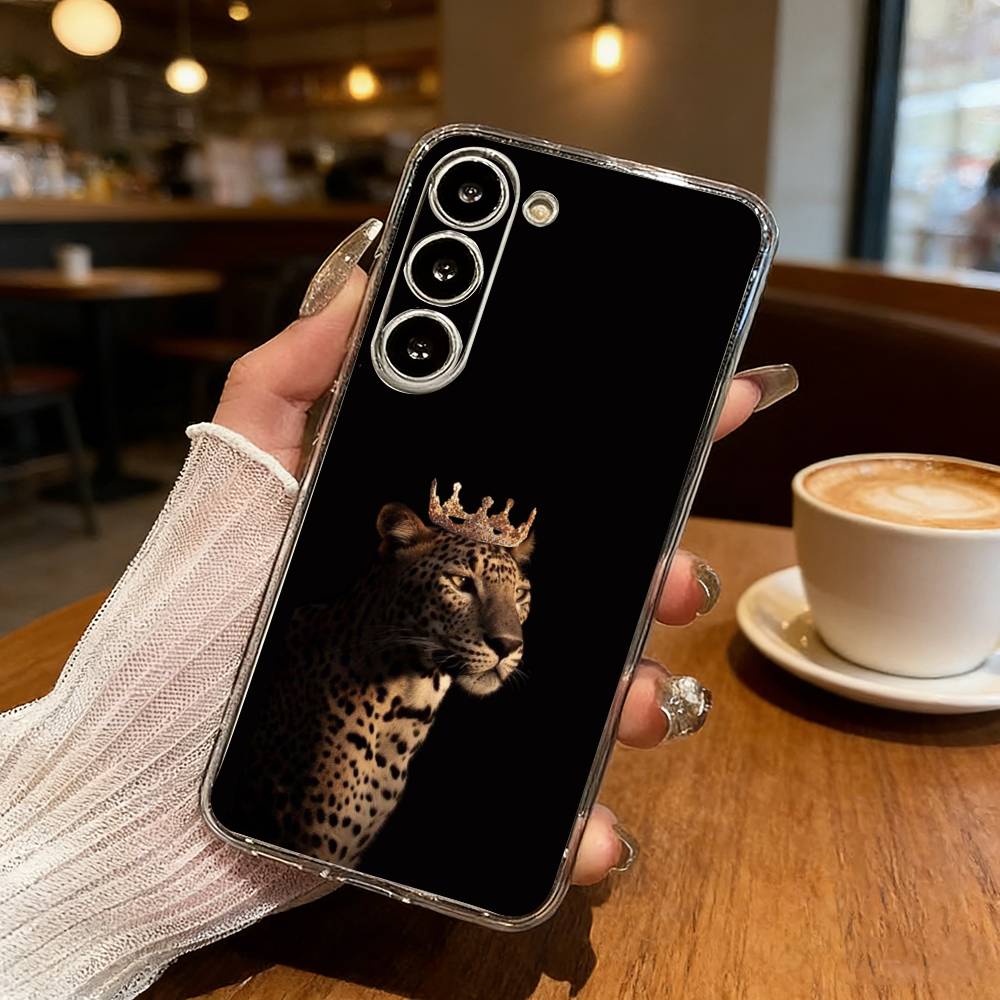 L-Luxury L-Leopard Print Fashion Phone Case For Samsung S25,S24,S21,S22,S23,S30,Ultra,S20,Plus,Fe,Lite Transparent Cover Samsung S21