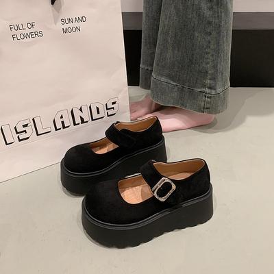 Thick-soled Leather Women's Spring Retro Mary Jane Single Shoes Word Velcro Non-slip Increase