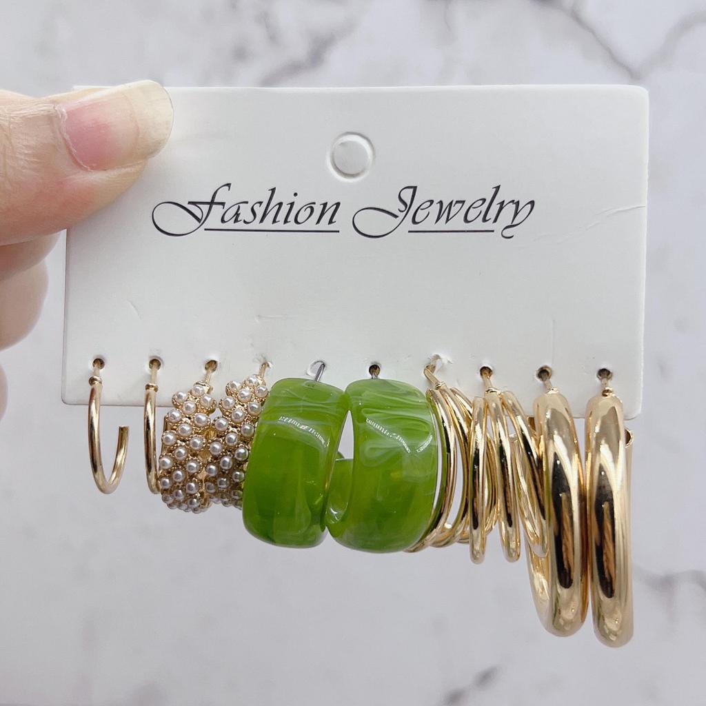 XP17 Gold Geometric Pearl Hoop Earring Set