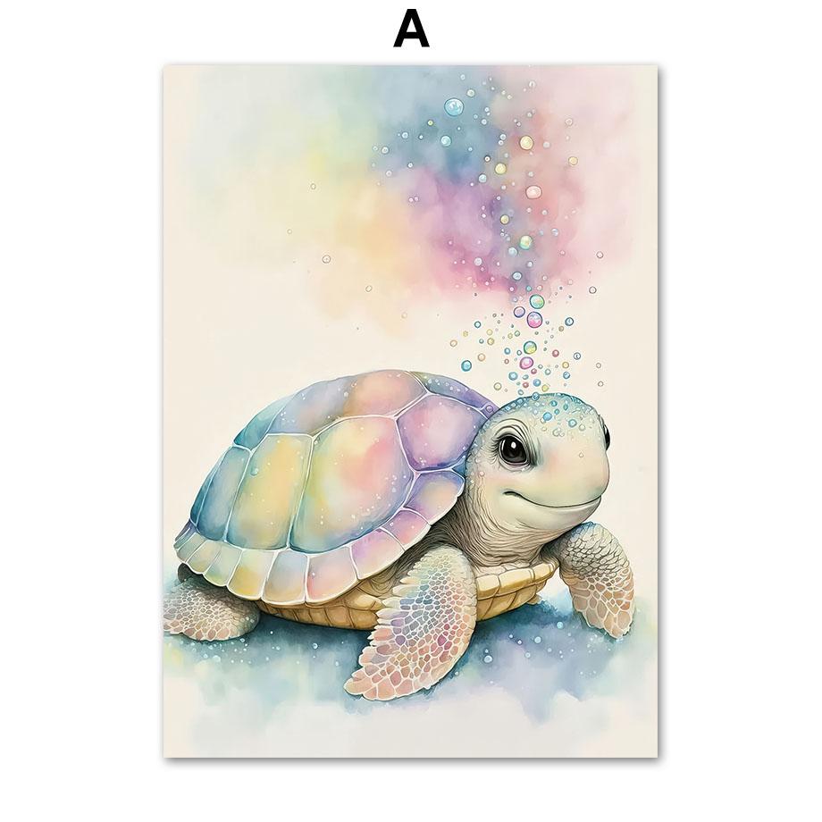 Watercolor Elephant Dolphin Owl Turtle Sheep Poster Nordic Wall Art Print Canvas Painting Cartoon Pictures Baby Kids Room Decor