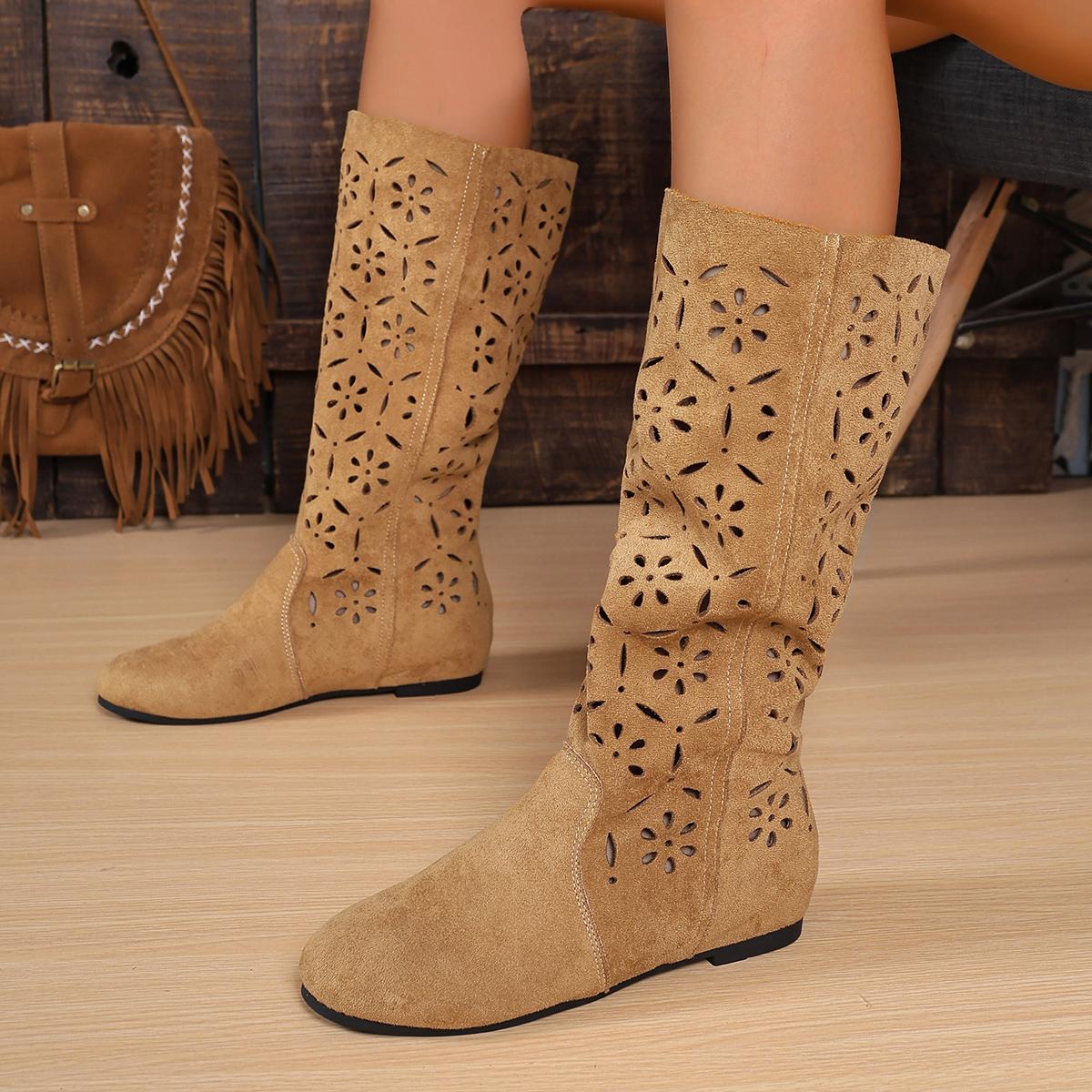 

Мода 2025 Новые Ретро Полые Дышащие Высокие Ботинки Рыцаря Летние Увеличенные Матовая Кожа Длинные Сандалии 35