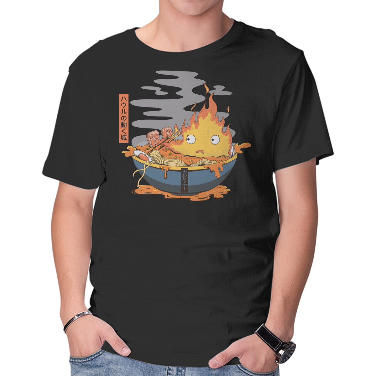 Unisex Crew Neck T-Shirt Calcifer Ramen Graphic Short Sleeve Casual Tee XL