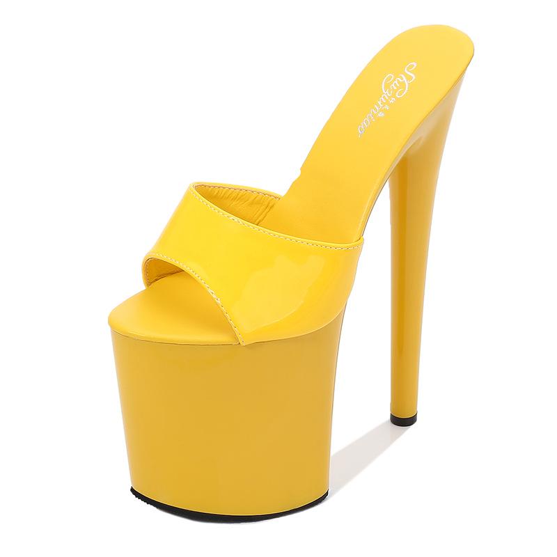 Women's Summer 20cm Super High Stiletto Heels - Patent Leather Sexy Waterproof Platform Slippers