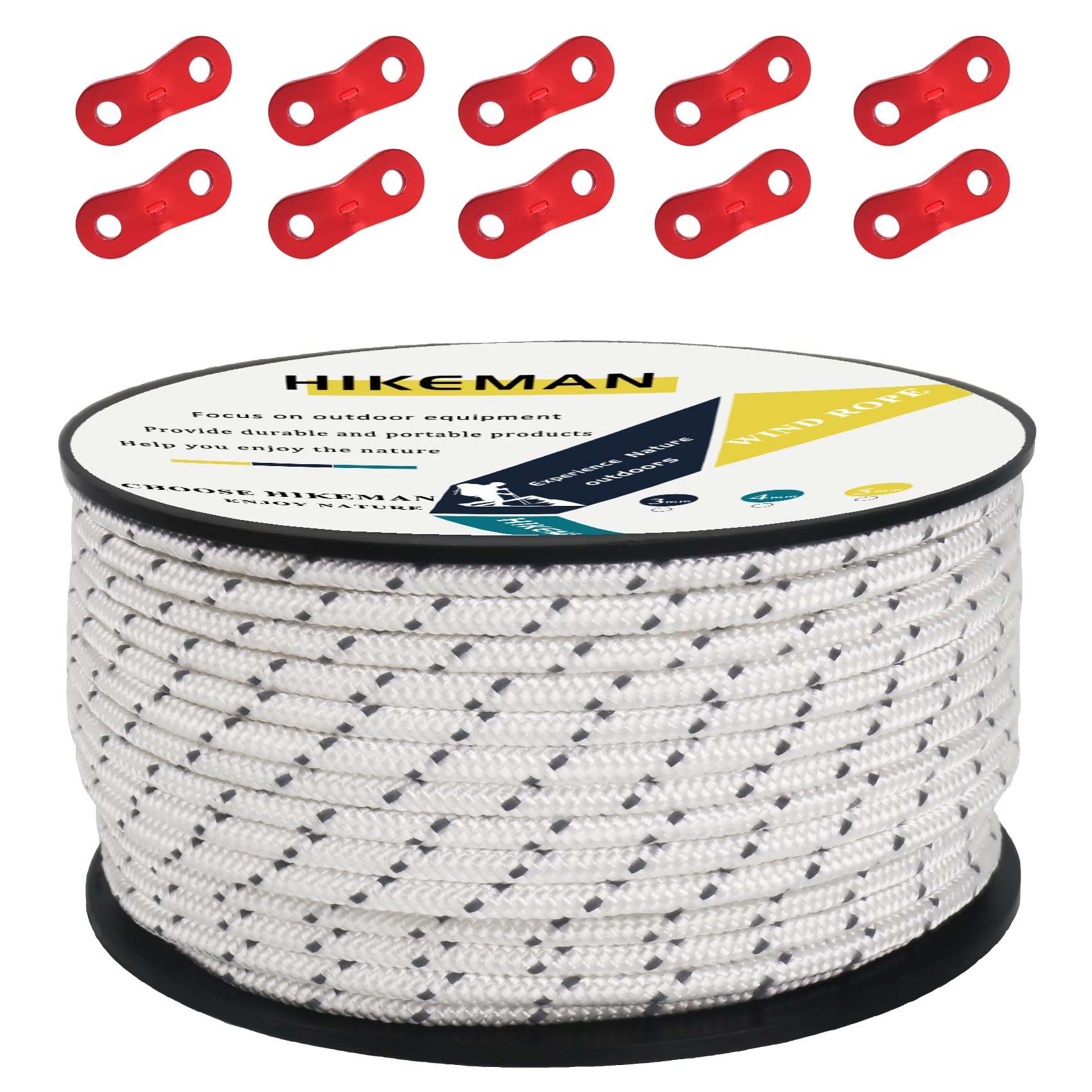 

[Amazon Exclusive Brand] Tent Rope Guy Rope 4mm Reflective Paracord Tarp Rope Guy Line with Adjuster 50M/30M Aluminum Adjuster Bobbin Wound Seamless U