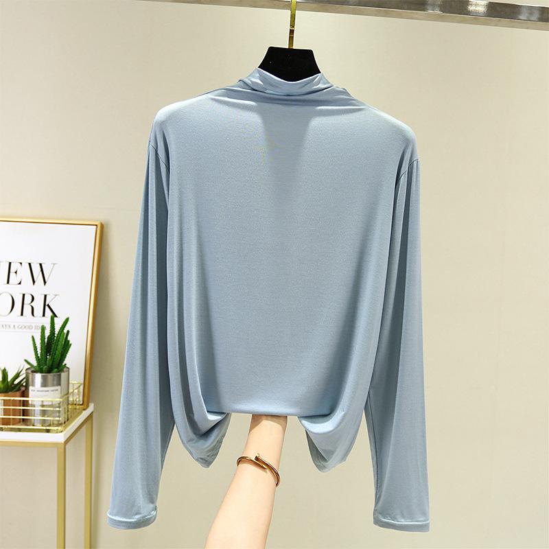 TurtleNeck Long Sleeve Tshirt Women Autumn Bottoming T-Shirts Tops Solid Slim Fit Pullovers Casual Tees Shirts Base Tees