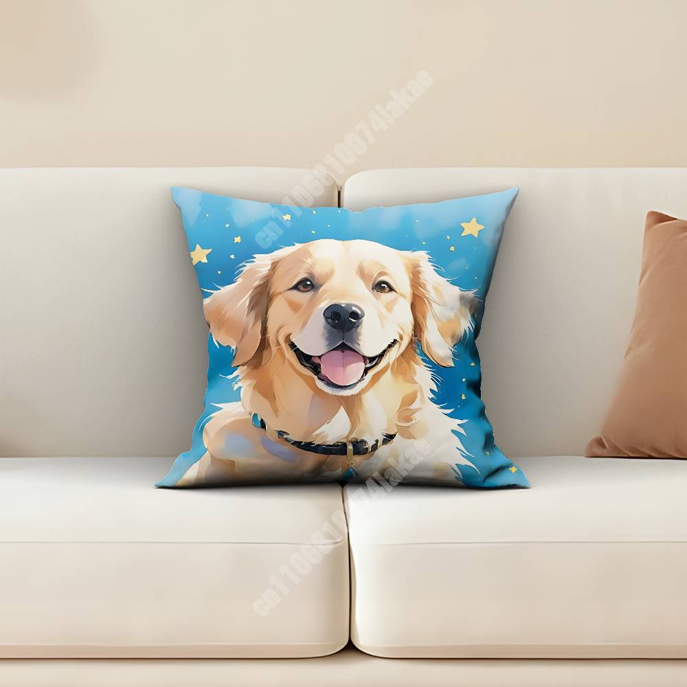 Cute Puppy Gold Retriever Dog Friend Pillow Cover Cushion Case Sofa Couch Modern Apartment Decor Family Furnishing