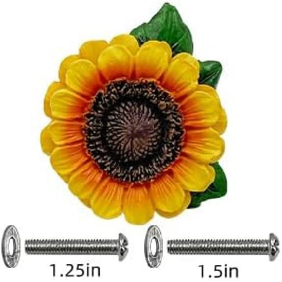 SnS Sunflower Vintage Kitchen Resin Drawer Pulls Cabinet Knobs Handles Country Home Decoration (Pack of 6)
