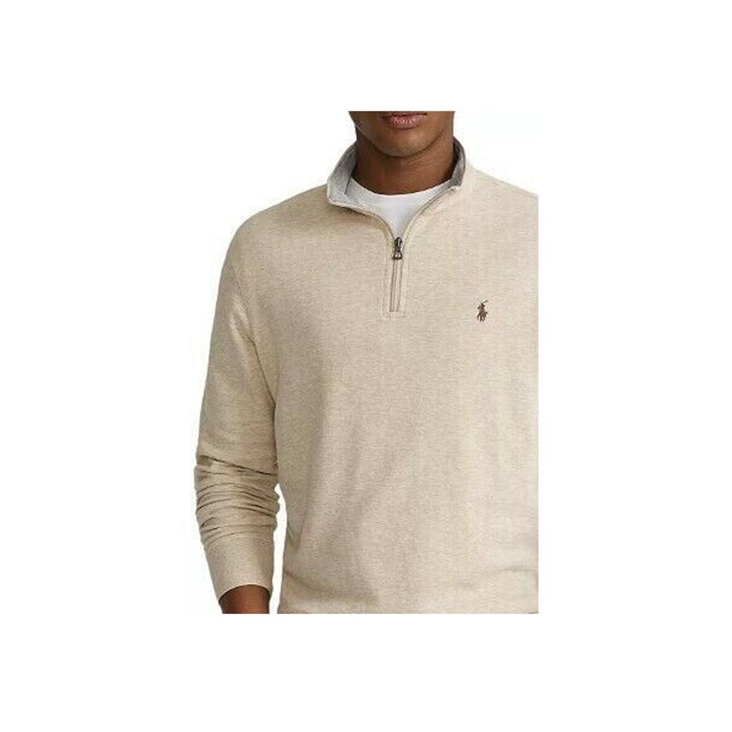 Polo Ralph Lauren FW23 Embroidered Logo Solid Color Half-Zip Long Sleeve Sweatshirt Men sweatshirt Oatmeal 710635035-039