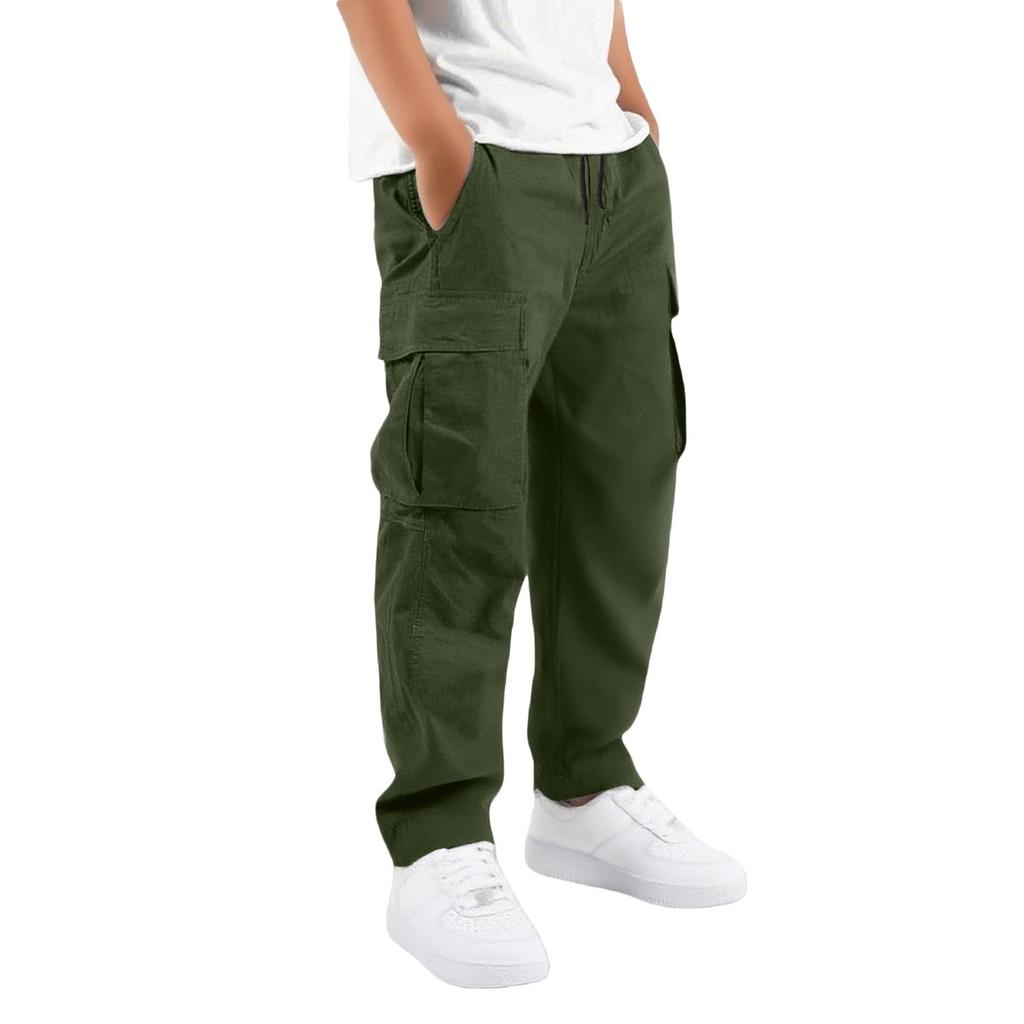 Boys' Elastic Waist Cargo Sweatpants with Multiple Pockets - Loose Fit Casual Jogger Pants for Big Kids