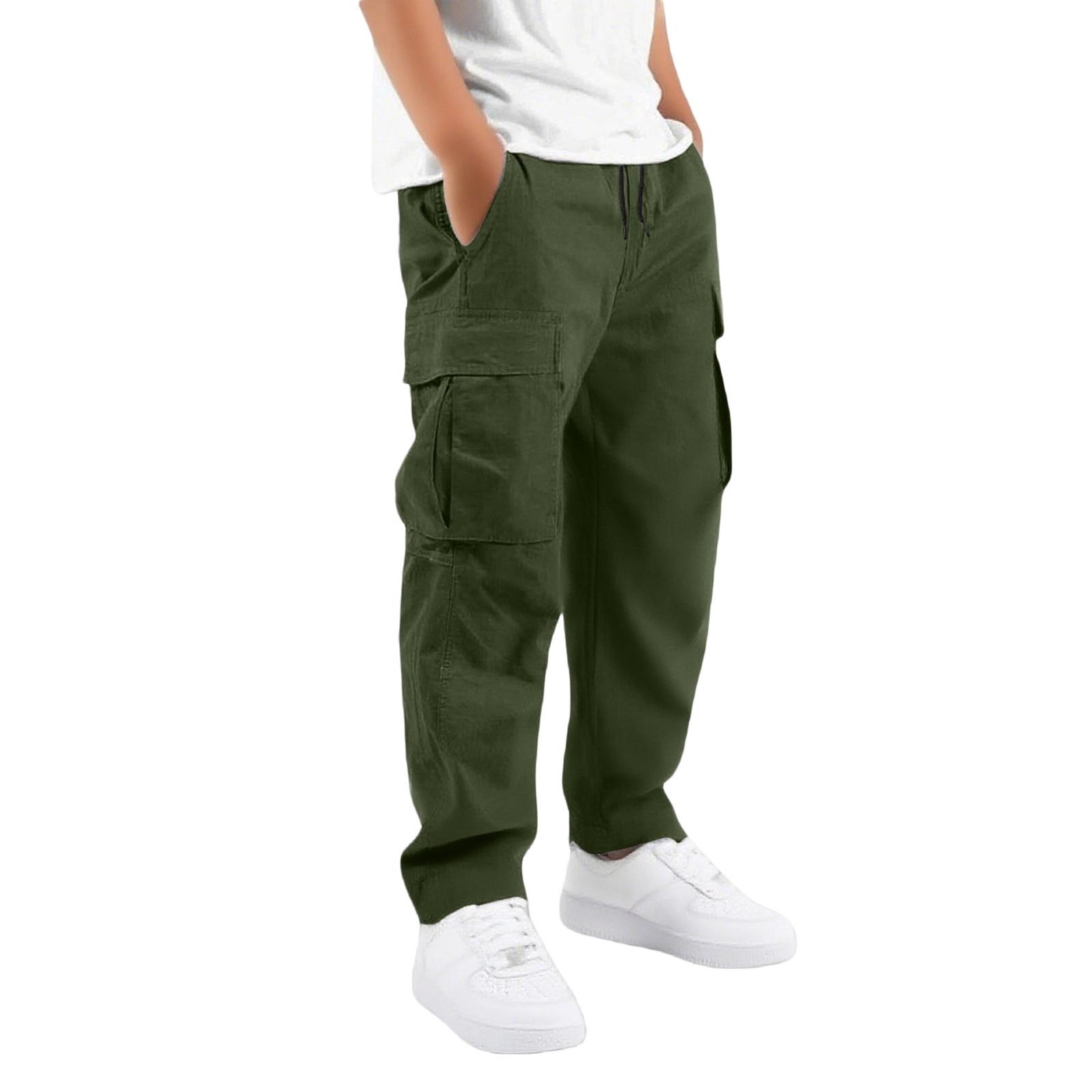 Boys  Elastic Waist Cargo Sweatpants with Multiple Pockets - Loose Fit Casual Jogger Pants for Big Kids 120