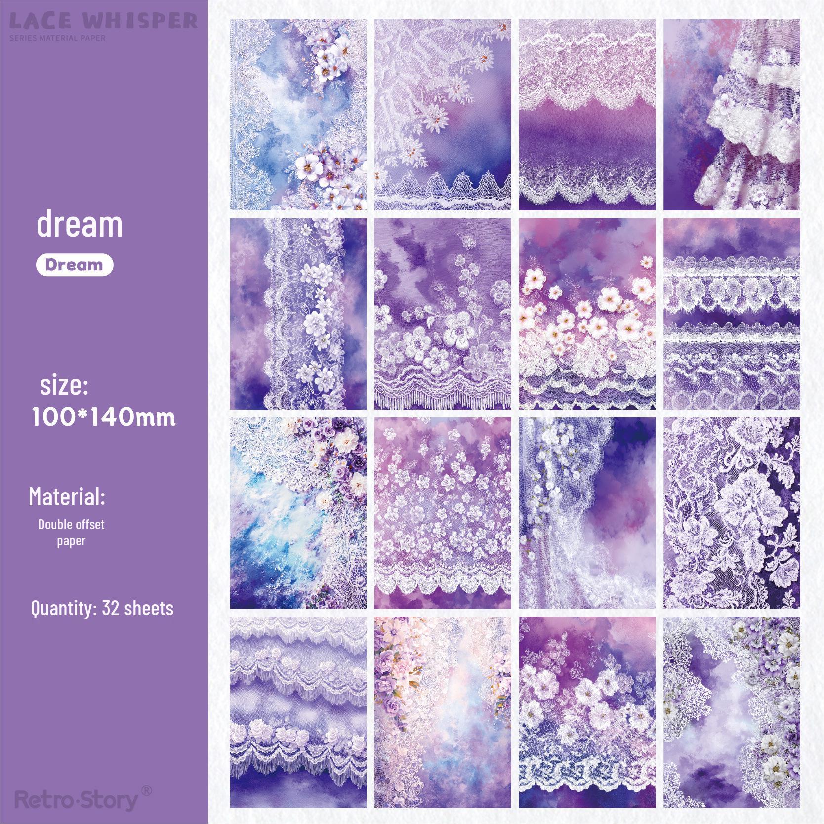 Retro Story Lace Adhesive Paper, 32 Sheets, 6 Styles - Artistic Decoration for Bullet Journals