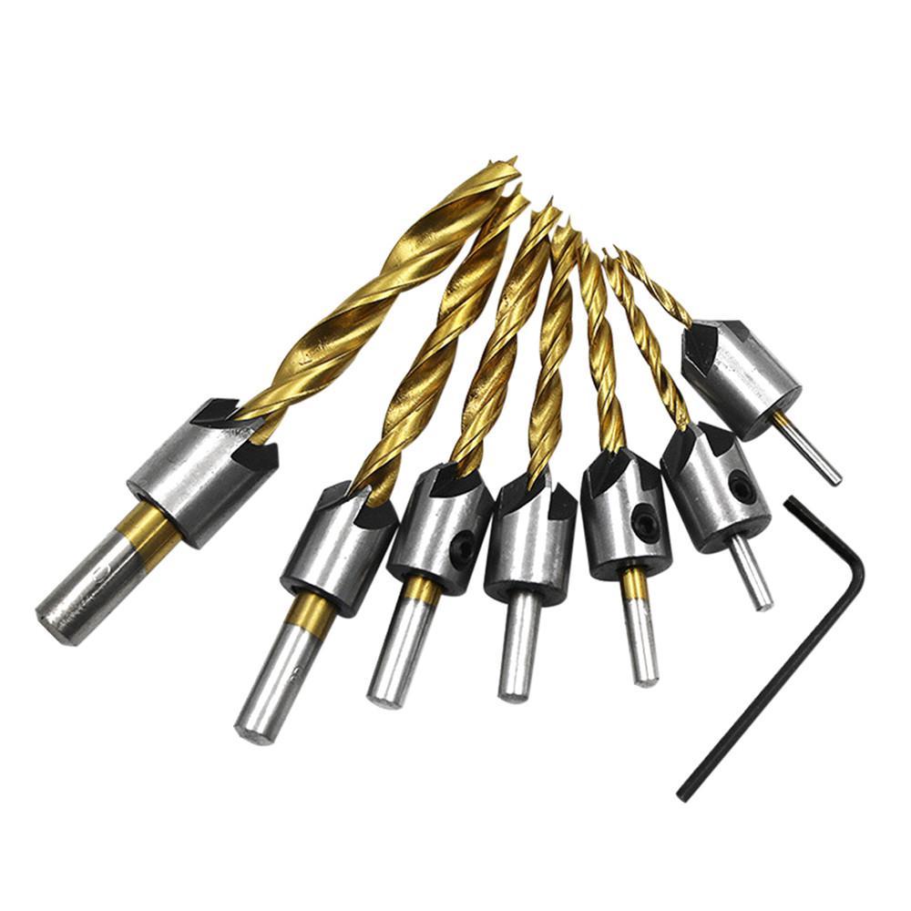 

Титановое сверло с зенковкой из быстрорежущей стали с 5 канавками, установочный винт, инструмент для обработки фаски по дереву золотой