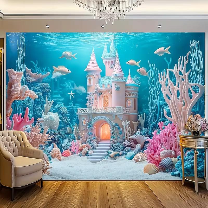 2D Fantasy Underwater Palace Backdrop Mermaid Theme Background Banner