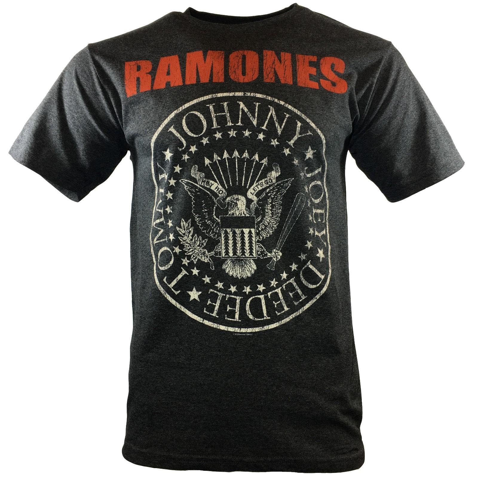 Men s Ramones Men s HEY HO LET S GO Blitzkrieg Bop Band T-Shirt, Charcoal Gray L