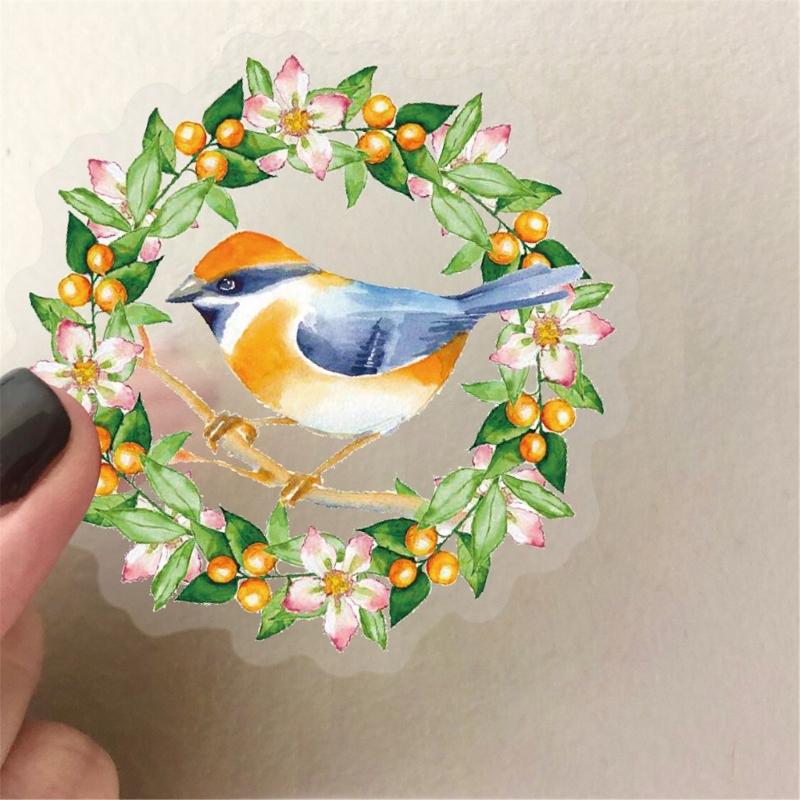 50 Sheets Decorative Sticker Bottle Sticker Reward Sticker Watercolor Bird Graffiti Sticker Decorative Label Sticker