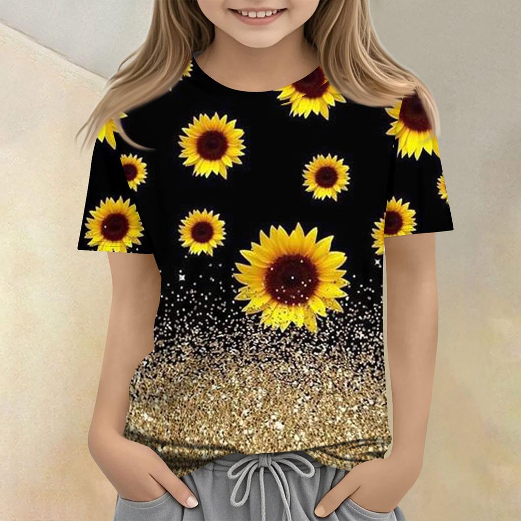 Children's Printed Round Neck Short Sleeved Casual T-shirt