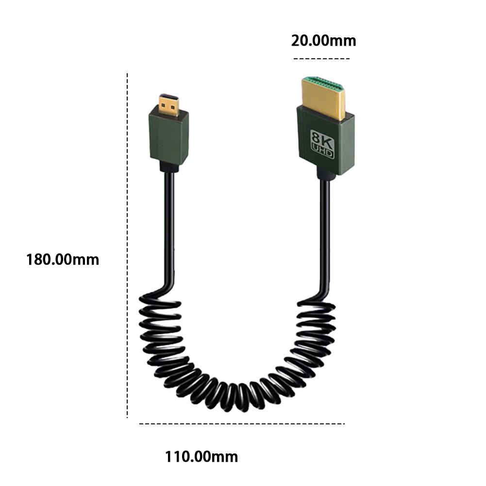 8K Ultra HD HDMI-Compatible To HDMI-Compatible Coiled Cable Male To Male Extreme Thin HDMI-Compatible 2.1 Cable 8K@60Hz 4K@120Hz