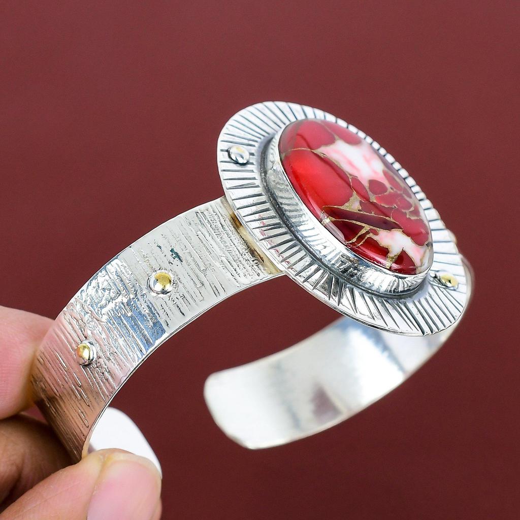 Kingman red mohave copper turquoise gemstone bangle 925 sterling silver cuff bracelet beautiful adjustable bangle handmade jewelry for gifts