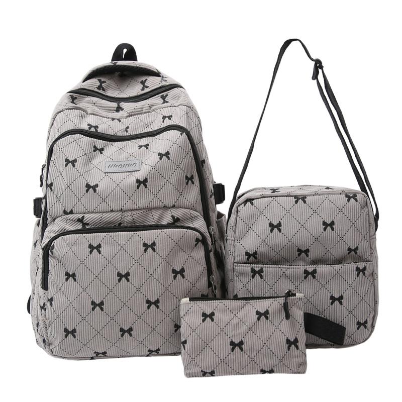 Dreiteiliger Schleifen-Rucksack Cord-Rucksack Schülerschultasche