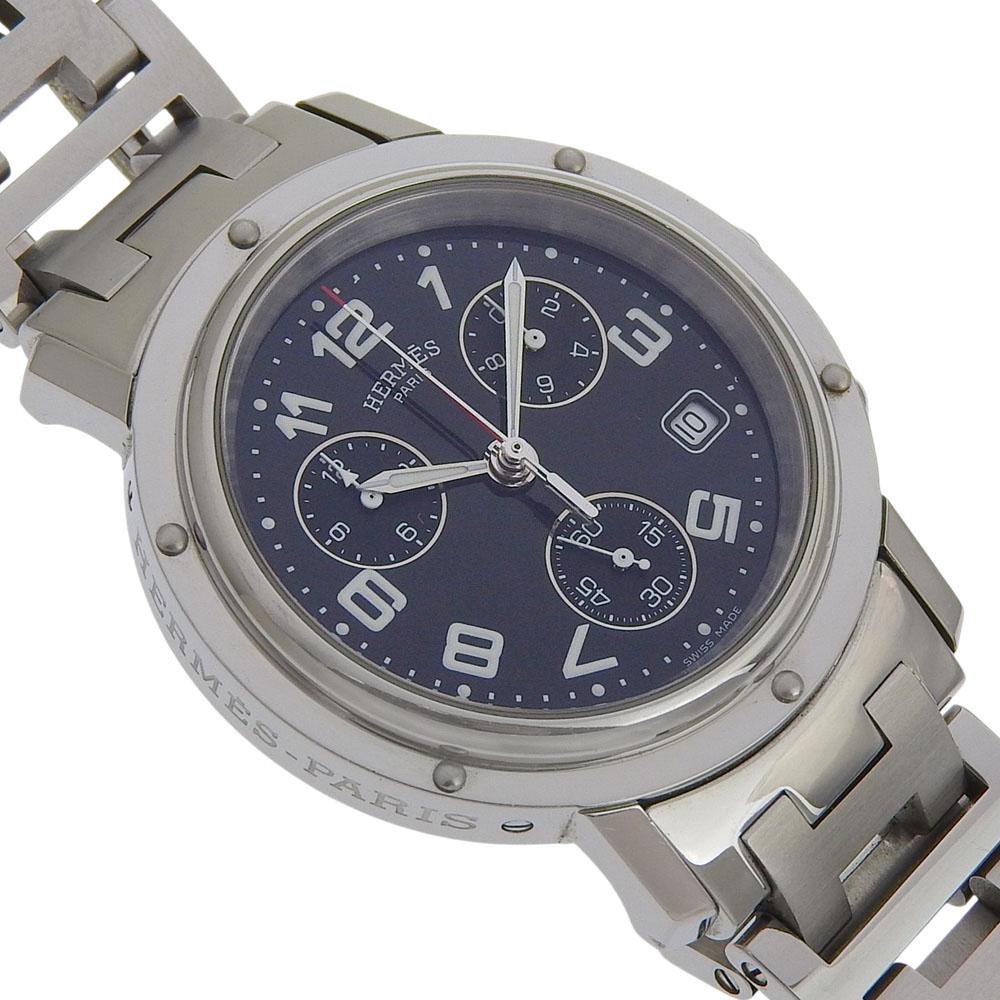 HERMES Clipper Watches CL1.910 Chronograph Silver blackDial Stainless Steel Quartz Chronograph mens Used