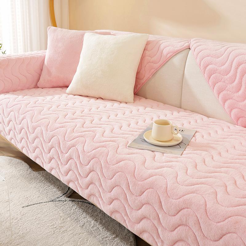 Verdickter Sofabezug aus Kaninchenplüsch für das Wohnzimmer, weiche, rutschfeste Kissen, waschbar, abnehmbarer Schonbezug, Couchbezug, Heimdekoration