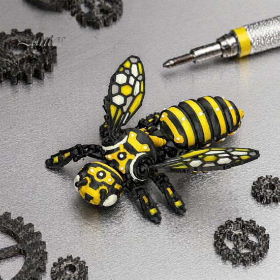Unique Shelf Display Item 3D Printed Articulated Bee Figure Toy, Keychain Ornament, Posable Mechanical Customizable Poseable Insect Figurine