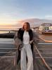 Elegant Color Block Fur Collar Trench Coat - European & American Style for Autumn/Winter 2025