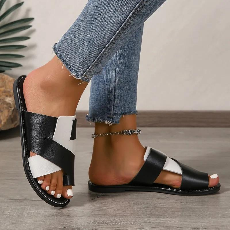 Plus Size  Shoes Female Thong Women's Slippers Outdoor Casual Sandals Women Round Toe Mixed Colors Flat with Open Toe Sandal
