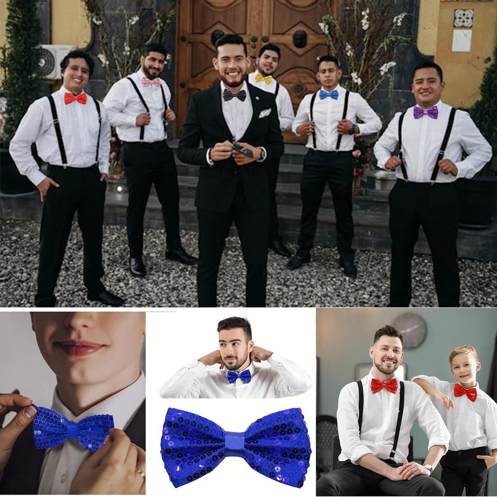 [NiceYnn] Sparkling Bow Tie Neckwear Tie Easy Adjustable Sequin Men's Kids Wedding Graduation Sports Day Athletic Festival Play 1pc Sequin Orange